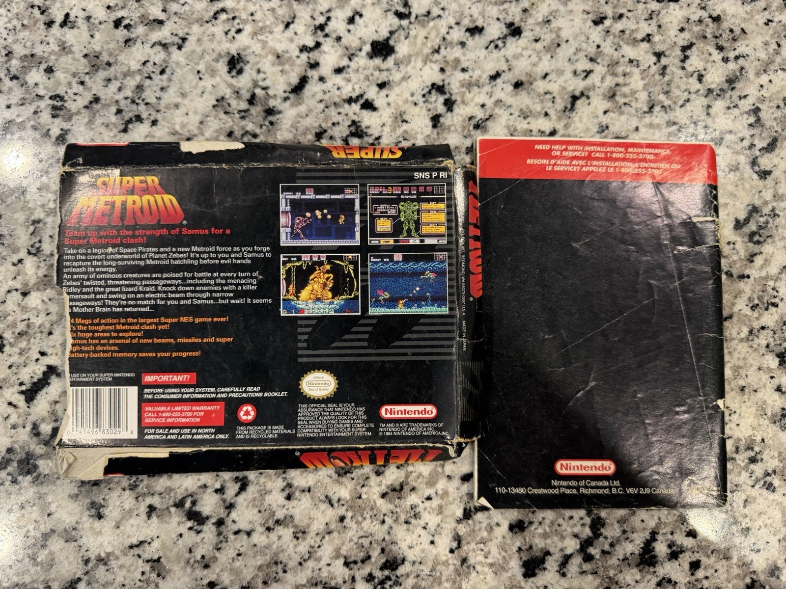 Nintendo Super Metroid SNES 1994 NTSC-U/C w/ Box & Manual