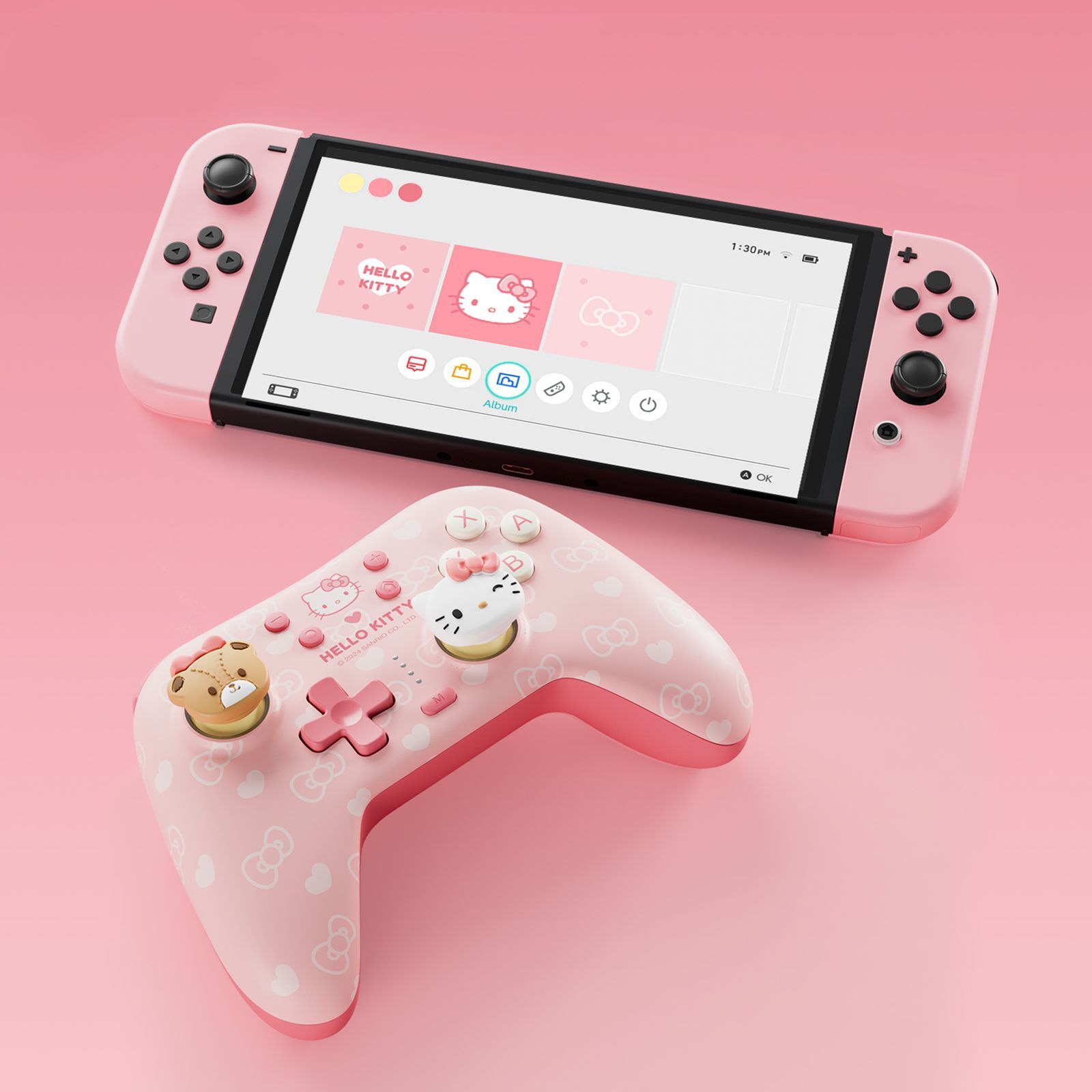 GeekShare X Sanrio PS5 DualSense Controller Kitty Pink with Thumb Grips NOT Skin
