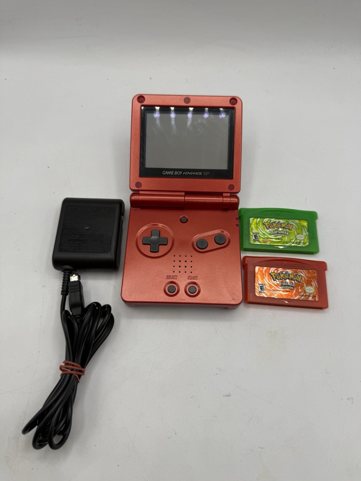 Nintendo Game Boy Advance SP AGS-001 Flame Red With Pokemon Leafgreen & Firered