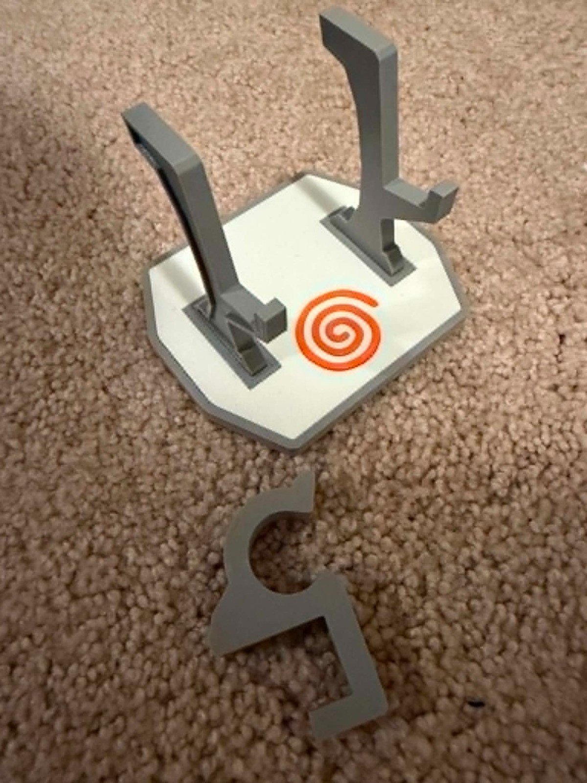 Sega Dreamcast Controller Display Stands 3D Printed Pair Gray White Orange Swirl