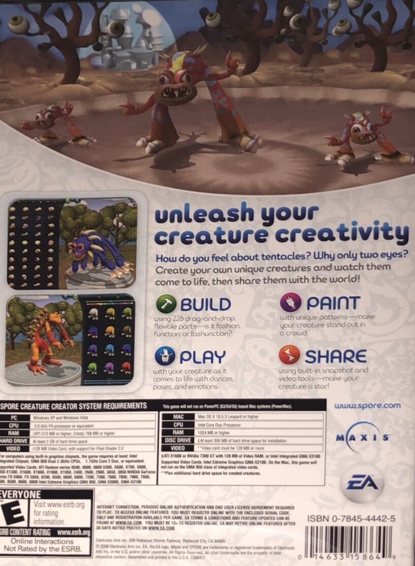 Spore Creature Creator (Windows / Mac) – NEW Sealed EA Rated E For Everyone