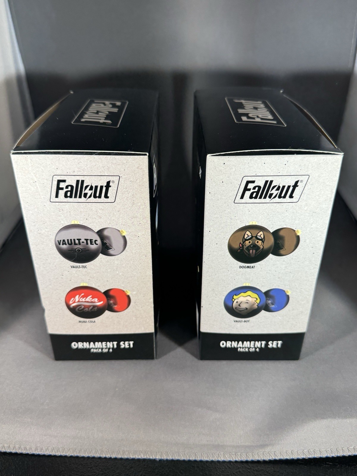 (2) Thinkgeek Fallout Ornament Sets Pack of 4 Dogmeat, Vault Boy, Nuca Cola NEW