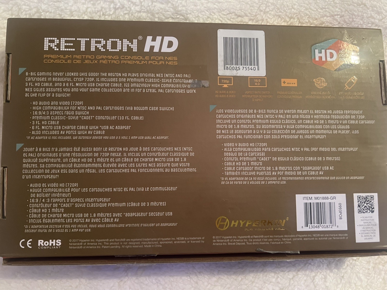 Hyperkin Retron HD Gaming Console for NES (Gray) M01888-GR Brand New Sealed