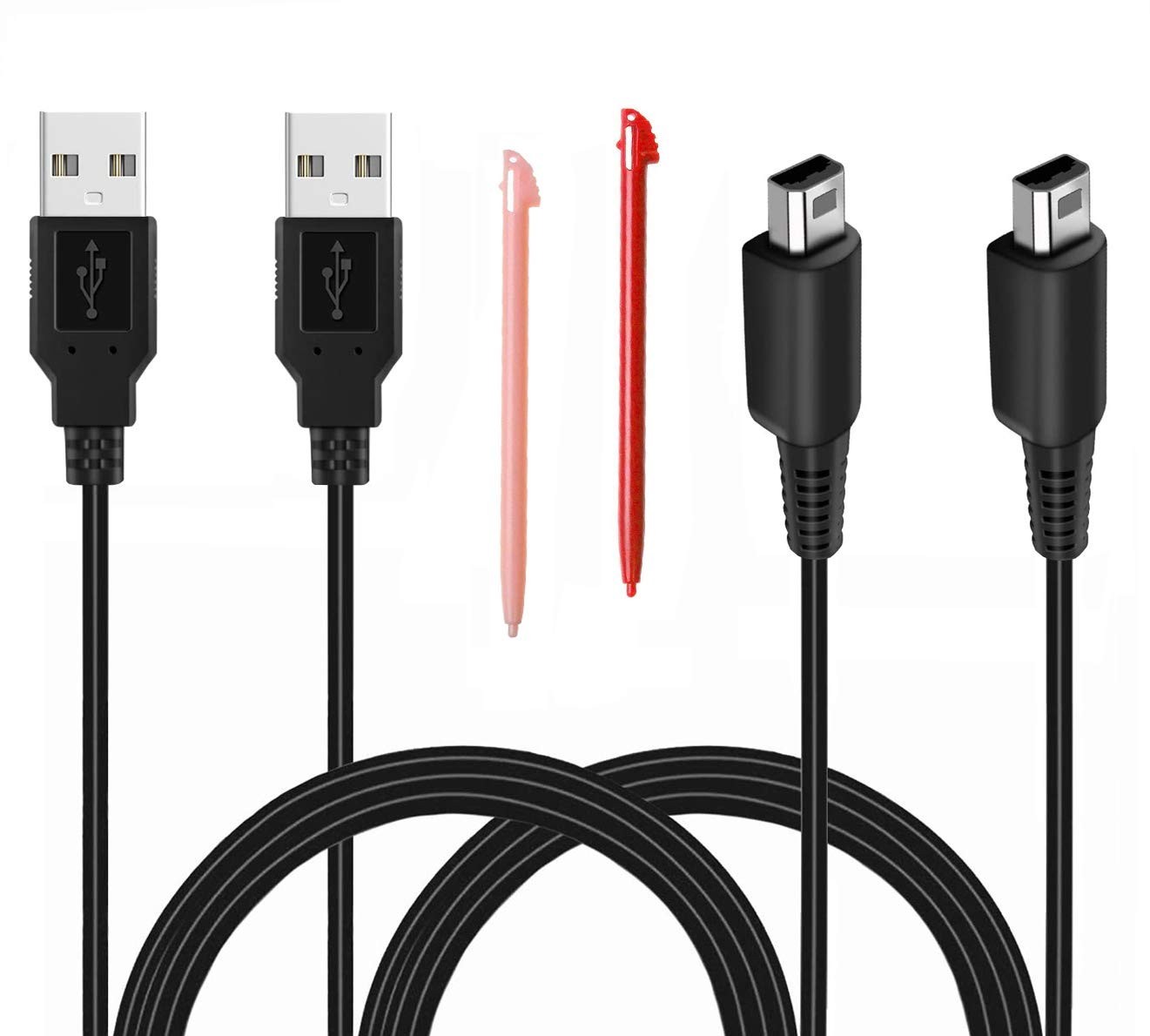 2 Pcs 3.9ft USB Charger Cable for 3DS/2DS/DSi – Play & Charge with Bonus Stylus