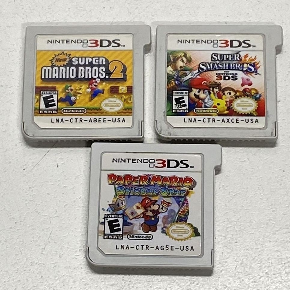 Super Smash Bros New Super Mario Bros 2 Paper Mario Sticker Star 3DS Game Lot