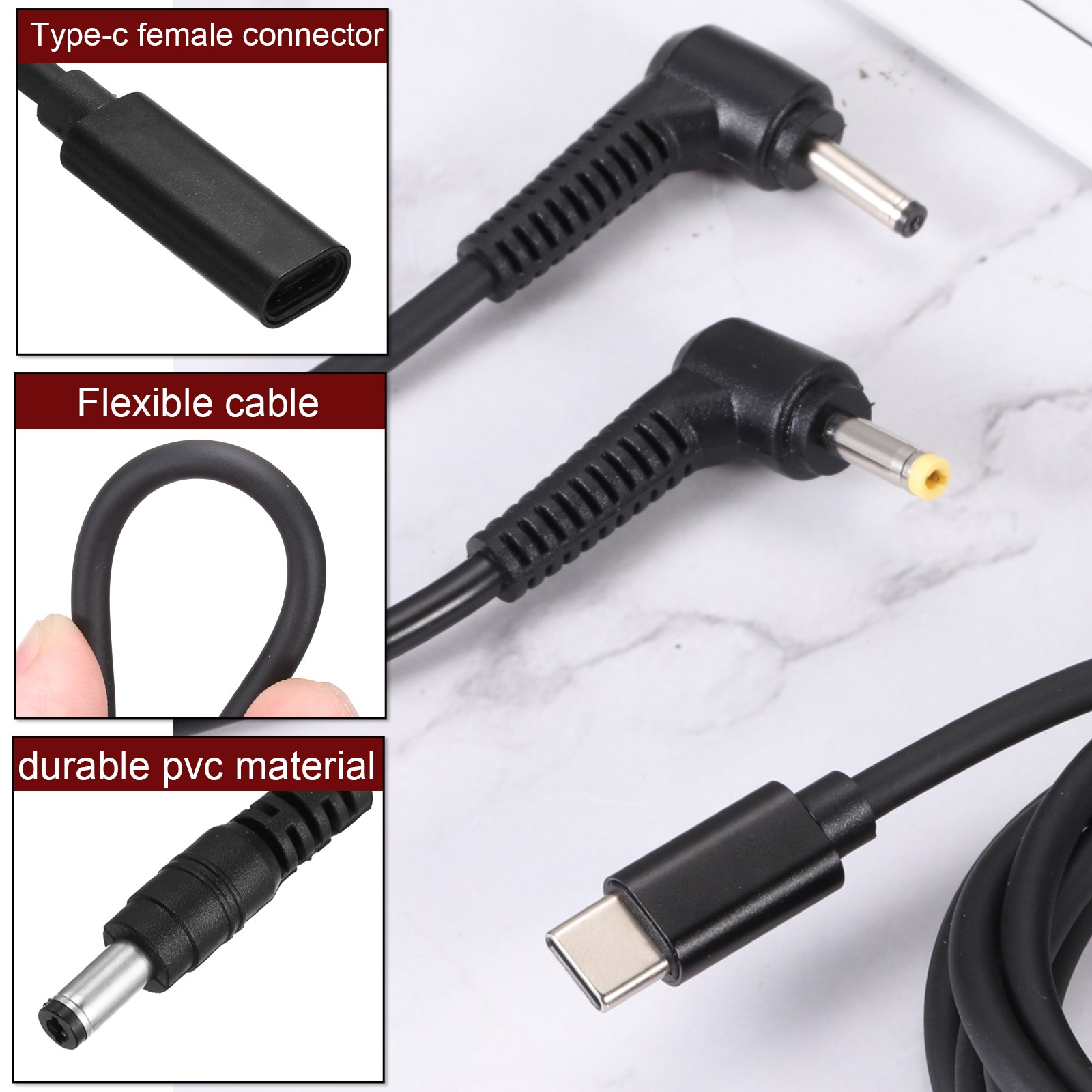 0.5FT USB C to DC PD Power Fast Charging Cable, 5.5mmx2.1mm 65W/18V-20V(Black)