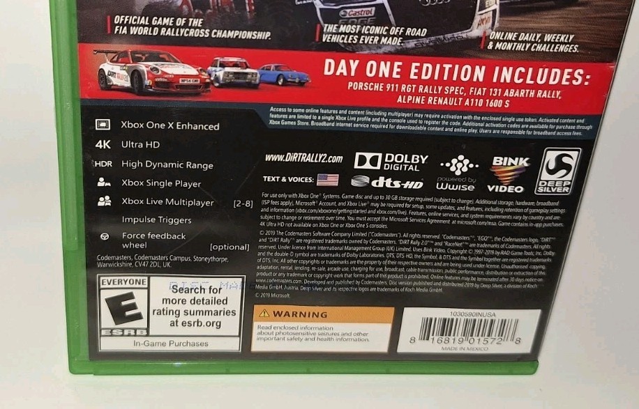 DiRT Rally 2.0 DAY ONE EDITION Microsoft Xbox One 2019 The Codemasters EUC CIB