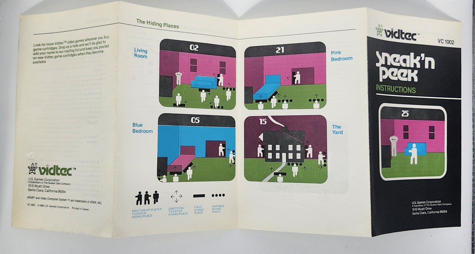 Sneak’n Peek Atari 2600 Manual 1982 VG+ Vidtec US Games Hide Seek Retro Game