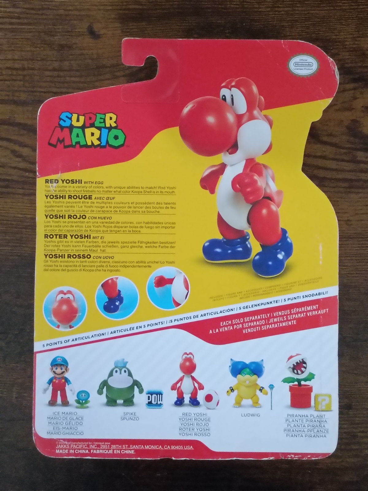 5-PK SUPER MARIO 4″ YOSHI World of Nintendo Yellow Black Red Light Blue + Eggs