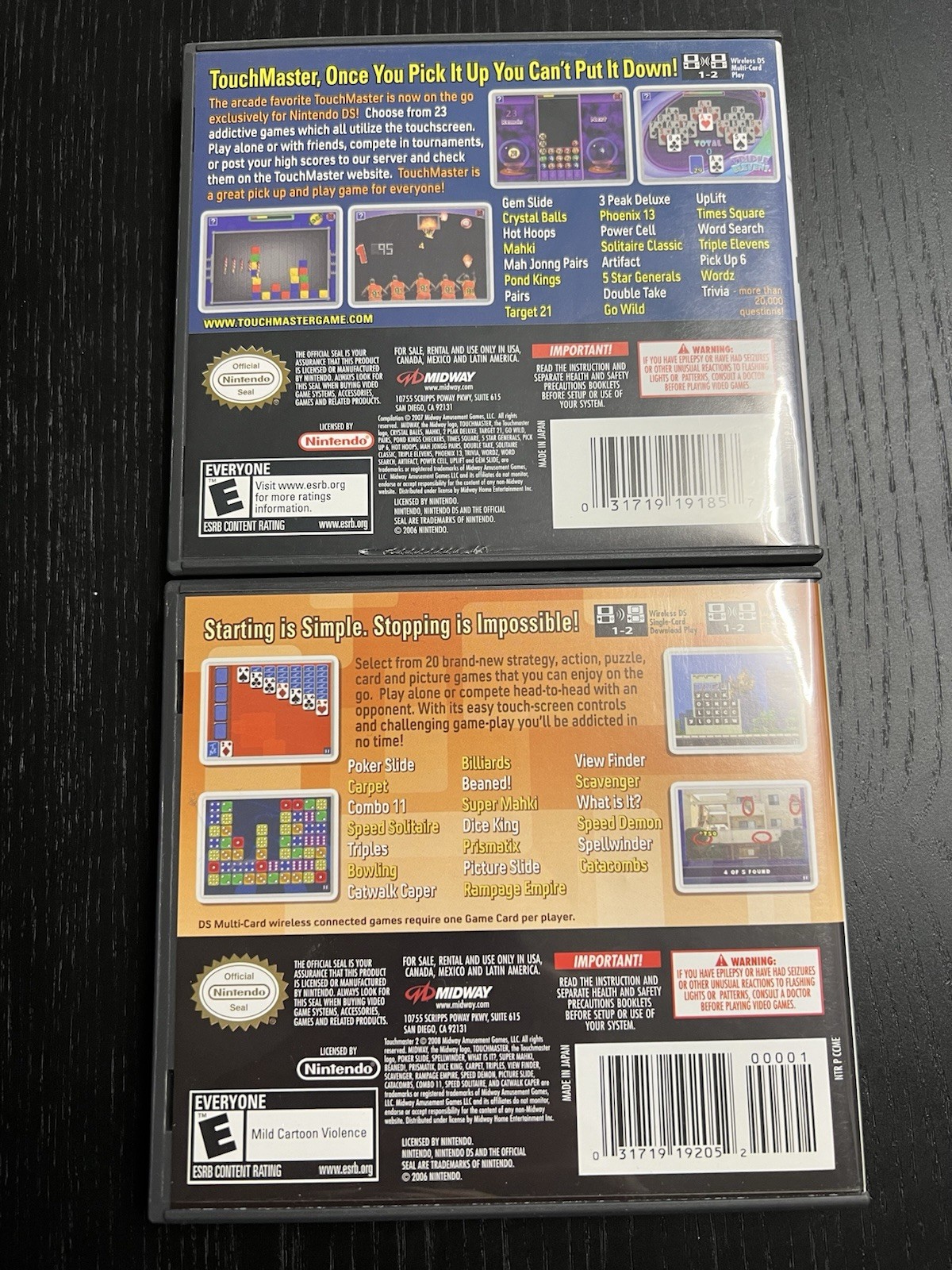 Nintendo DS TouchMaster 1 & 2 Complete Case Booklet Lot of 2