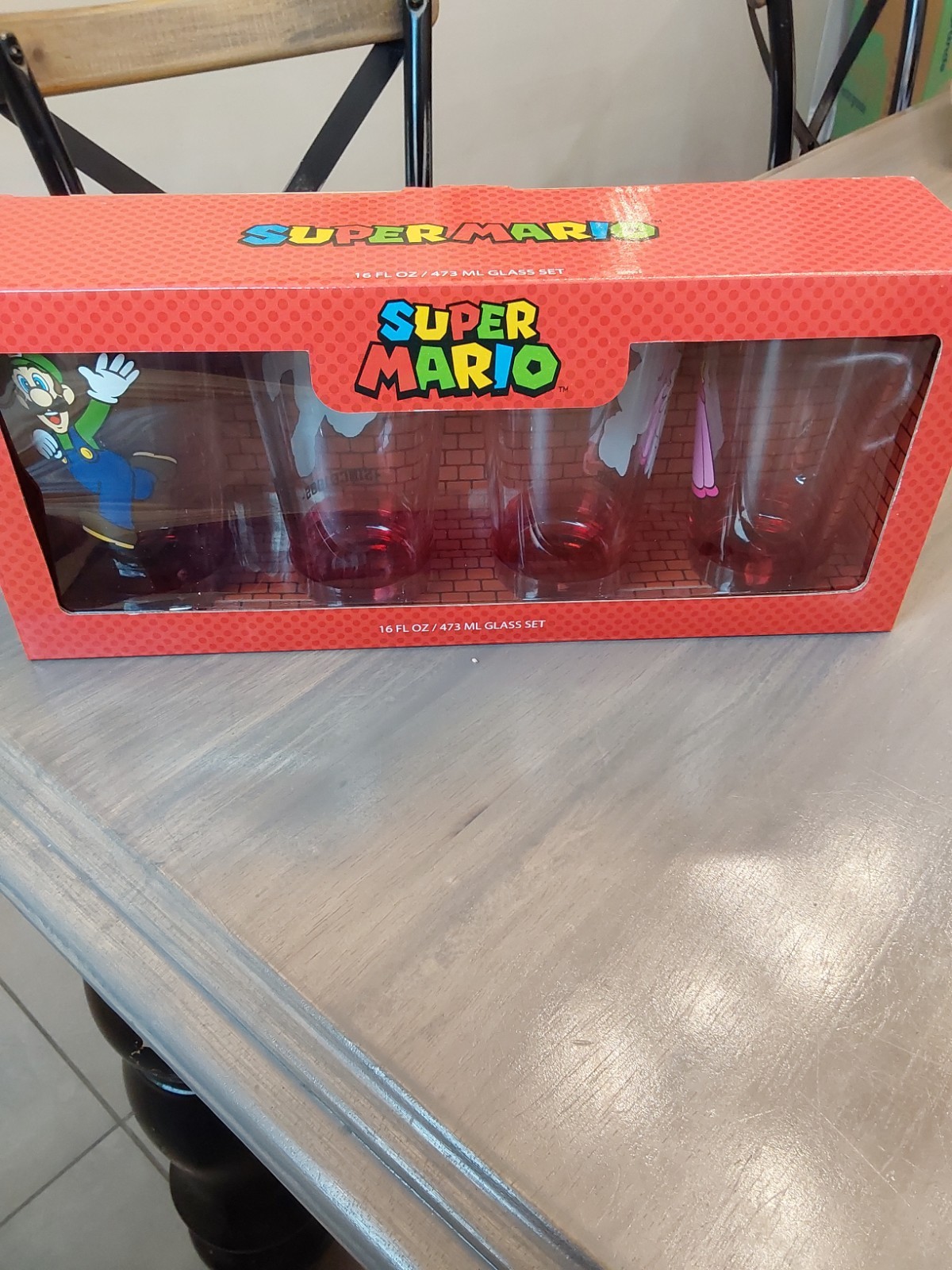 Super Mario Collectible Glass Set 16 FL OZ Set of 4 **RARE GameStop Special**
