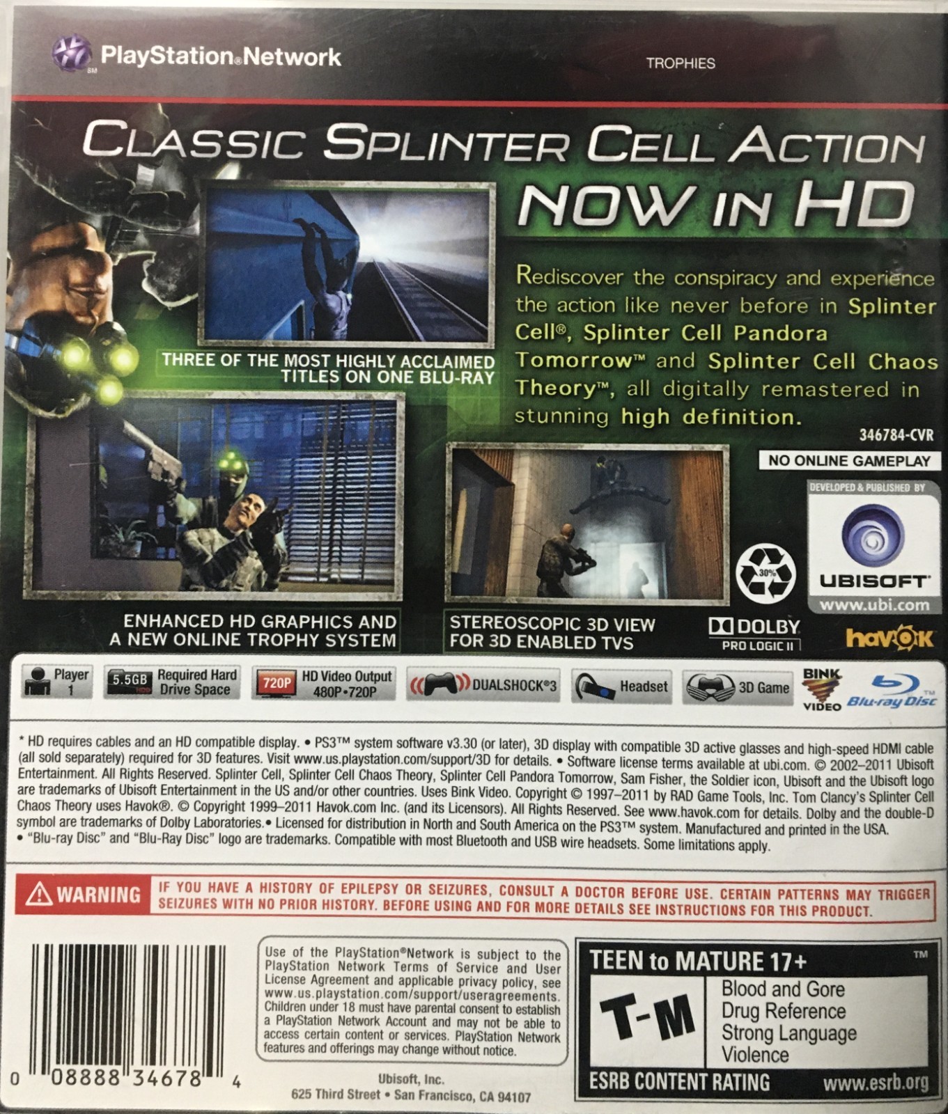 Tom Clancy’s Splinter Cell Trilogy PS3 Complete In Box $55