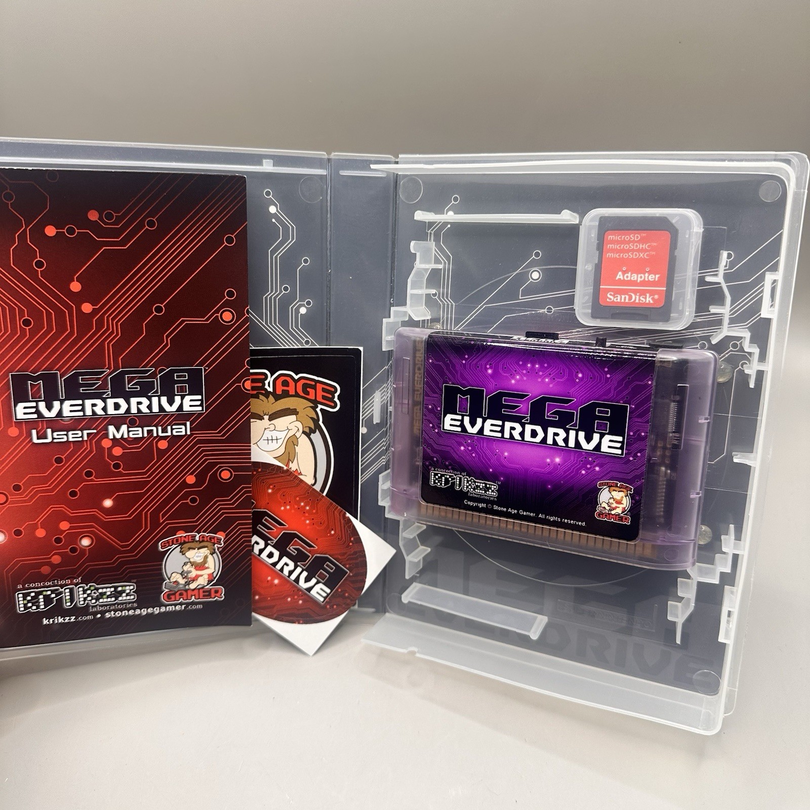 Sega Genesis Mega Everdrive Krikzz Red Cover Art Purple Smoke Cartridge