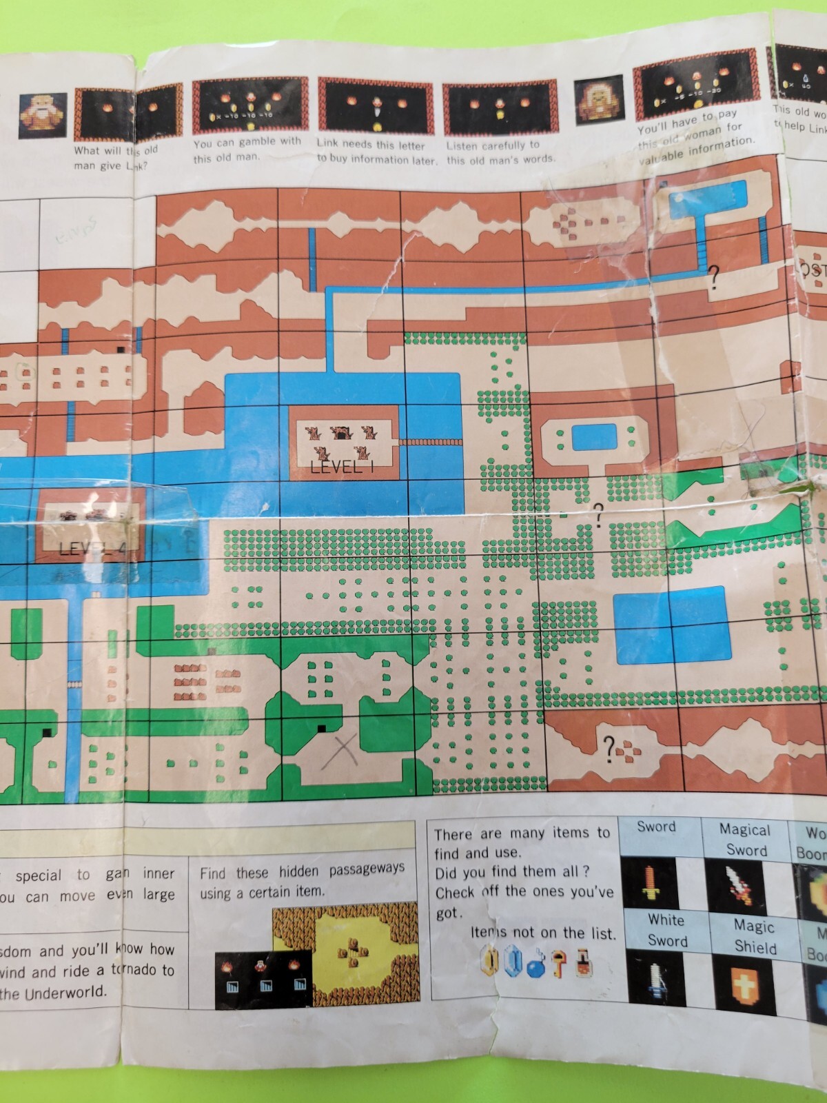 Vtg 1987 LEGEND OF ZELDA Nintendo NES Original Maps & Strategies Fold-Out Insert