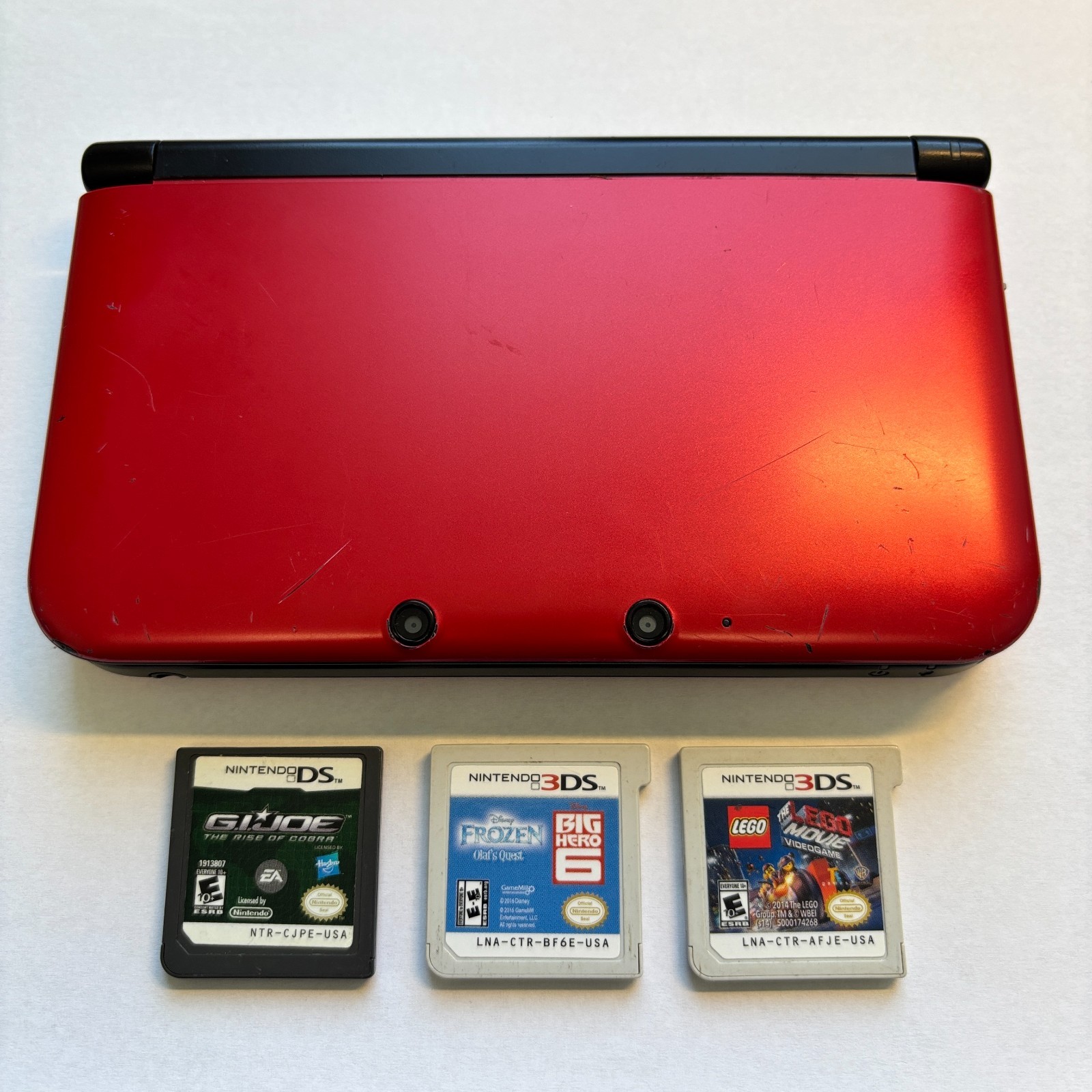 Nintendo 3DS XL Red Console SPR-001 Top Screen Repair 3 Game Bundle Tested Works