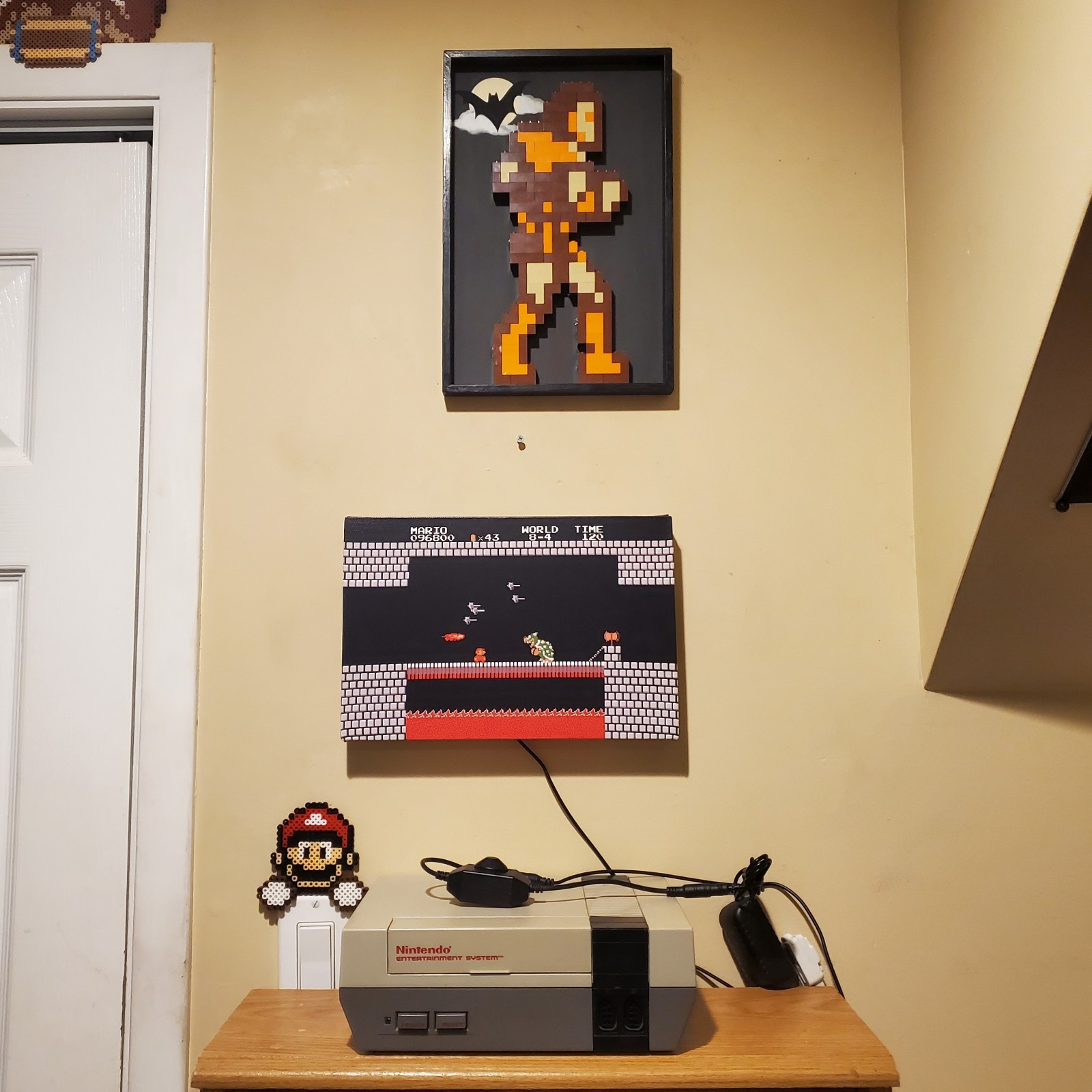 Mario vs Bowser backlit with LEDs custom wrapped canvas 8×12″ game room gift NES