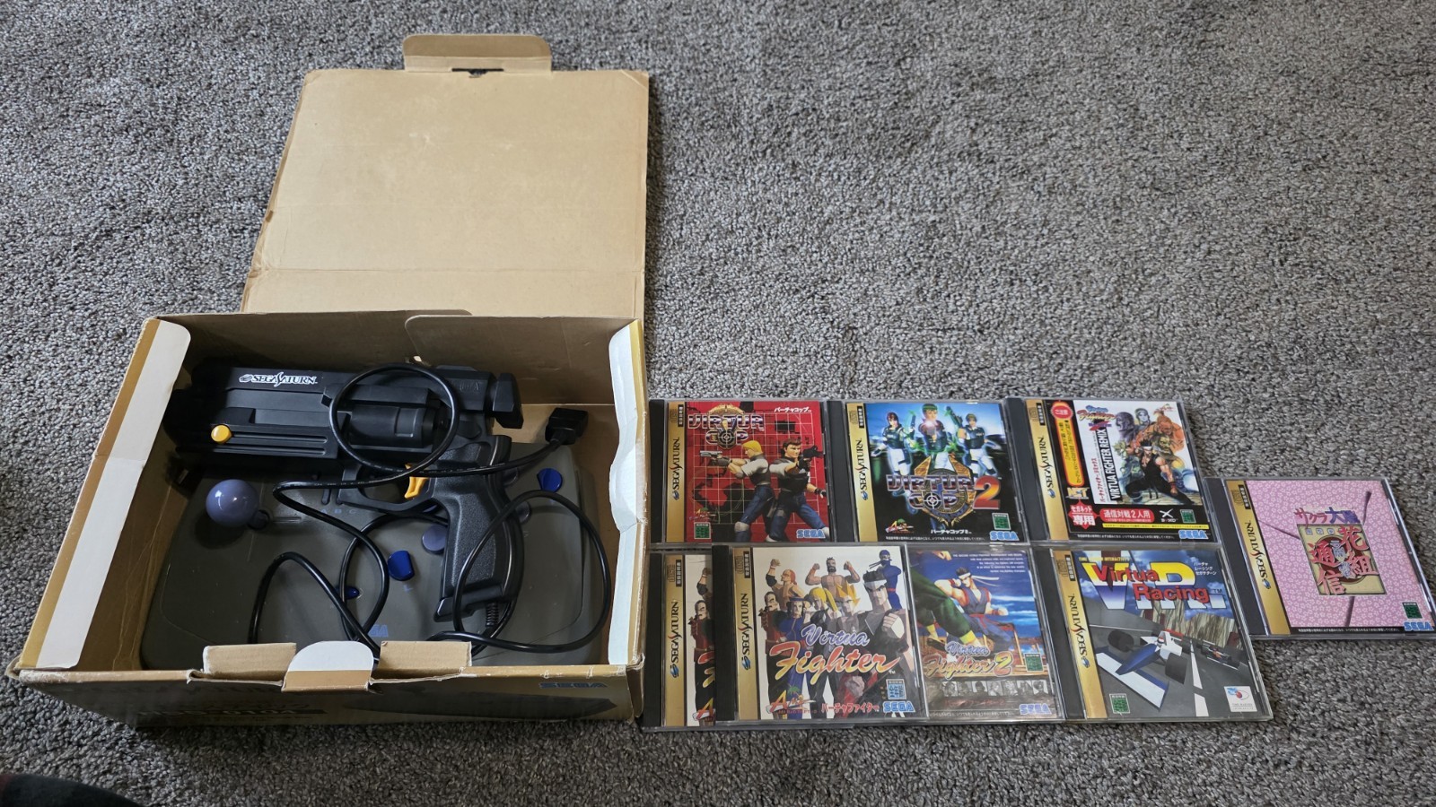 Sega Saturn Stunner Light Gun & Arcade Fighting Controller W/ Japanese Game Lot