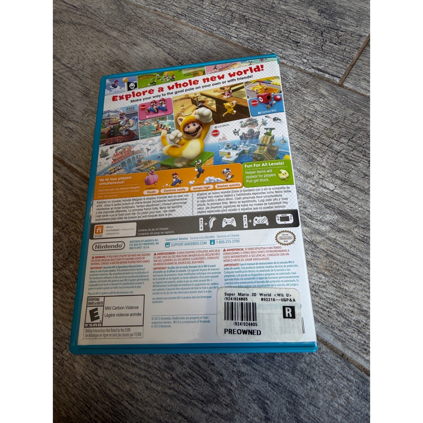 Nintendo Super Mario 3D World Wii U Video Game w Case Platformer Cat Gaming