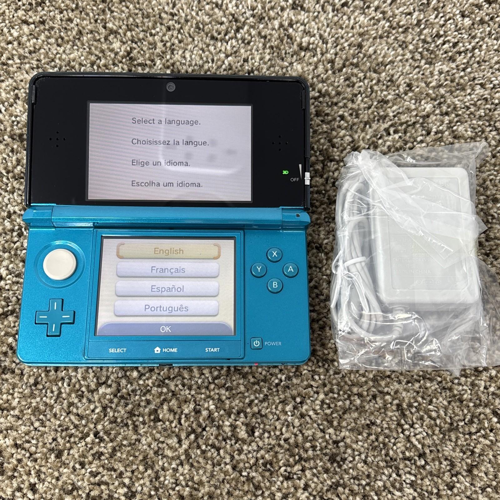 Nintendo 3DS Handheld System Aqua Blue With Charger Tested Working