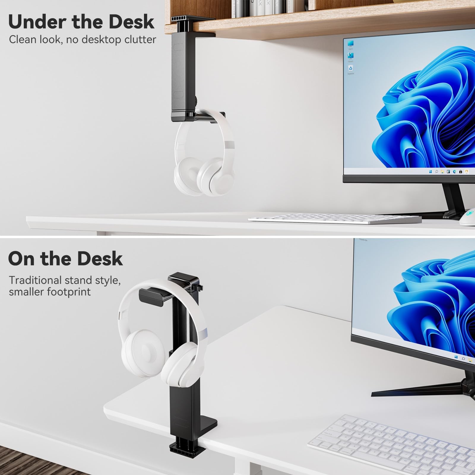 Headphone Stand Under Desk Hanger Hook Mount Spring Clamp Adjustable Cable Clip