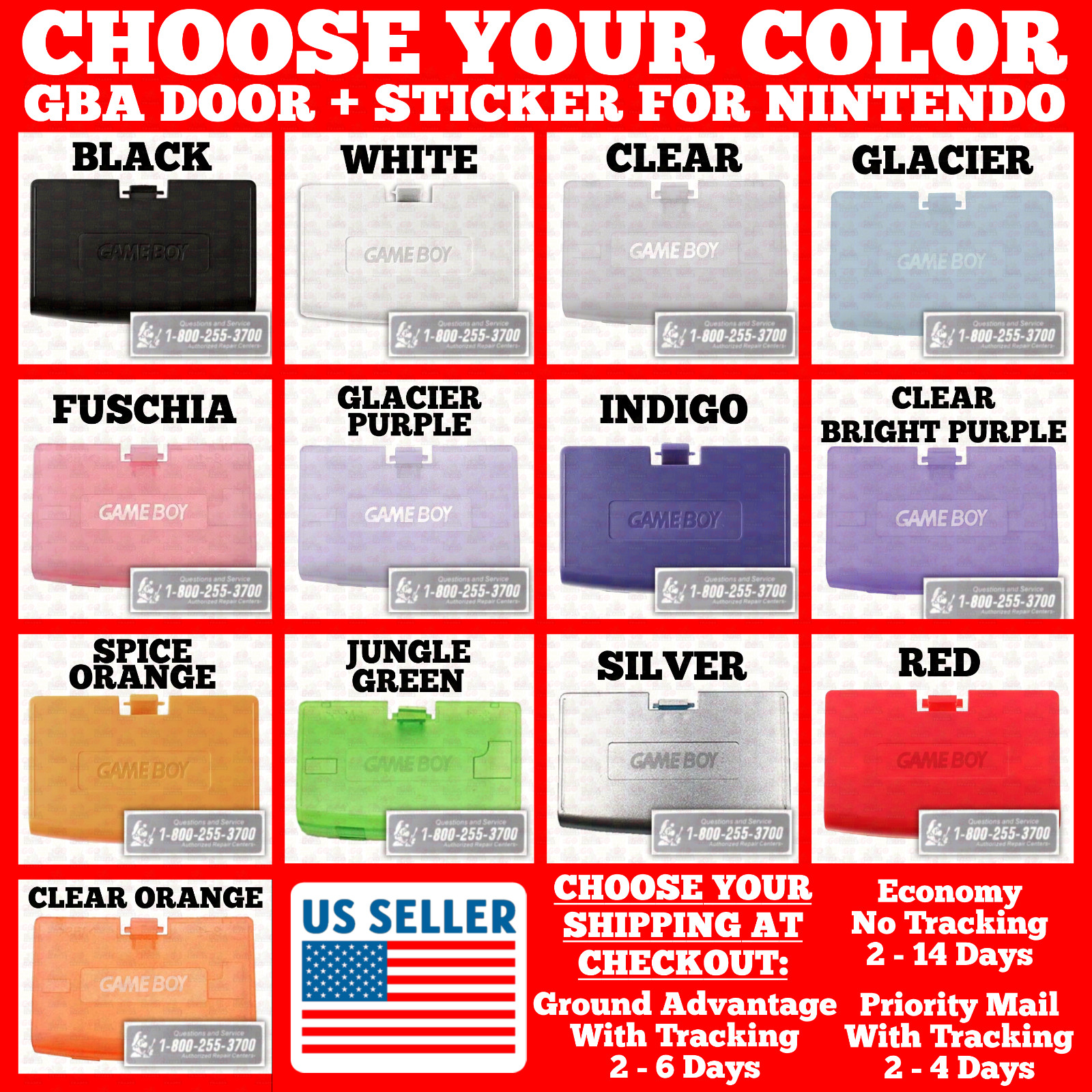 Battery Cover for Nintendo Game Boy Advance GBA Door Black/Glacier/Fuschia/Clear