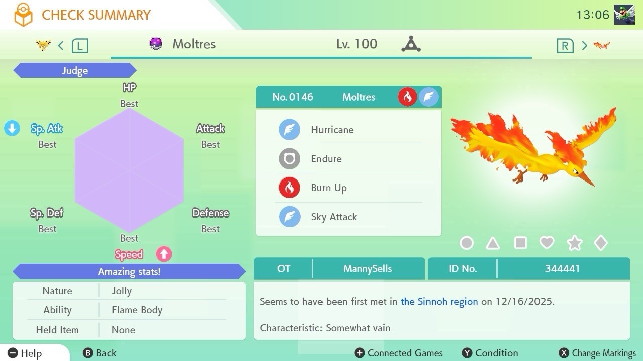 BDSP Caught Legendaries Shiny/Non Shiny, 6IV, Level 100, EVs 6HP 252ATK 252SPE