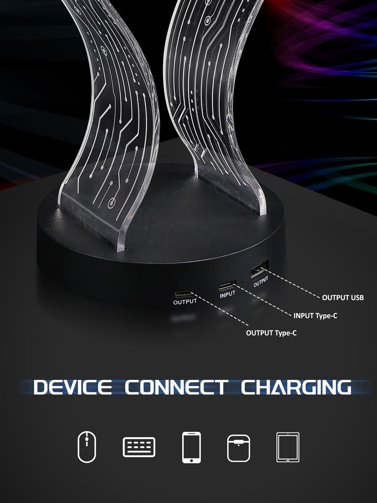 Light Up Headphone Stand with 16 Color Lights, PCB Pattern Acrylic Headset St…