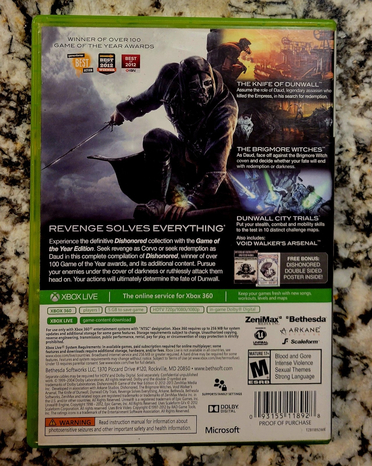 Dishonored-Game Of The Year Edition Microsoft Xbox 360/ CIB/ Manual/ No Poster