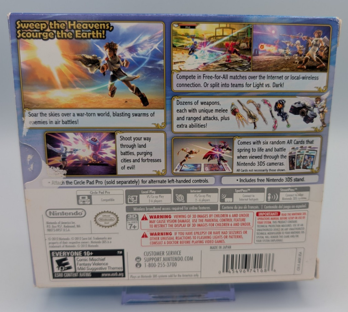 Kid Icarus: Uprising (Nintendo 3DS, 2012) – BIG BOX – CIB with cards and stand