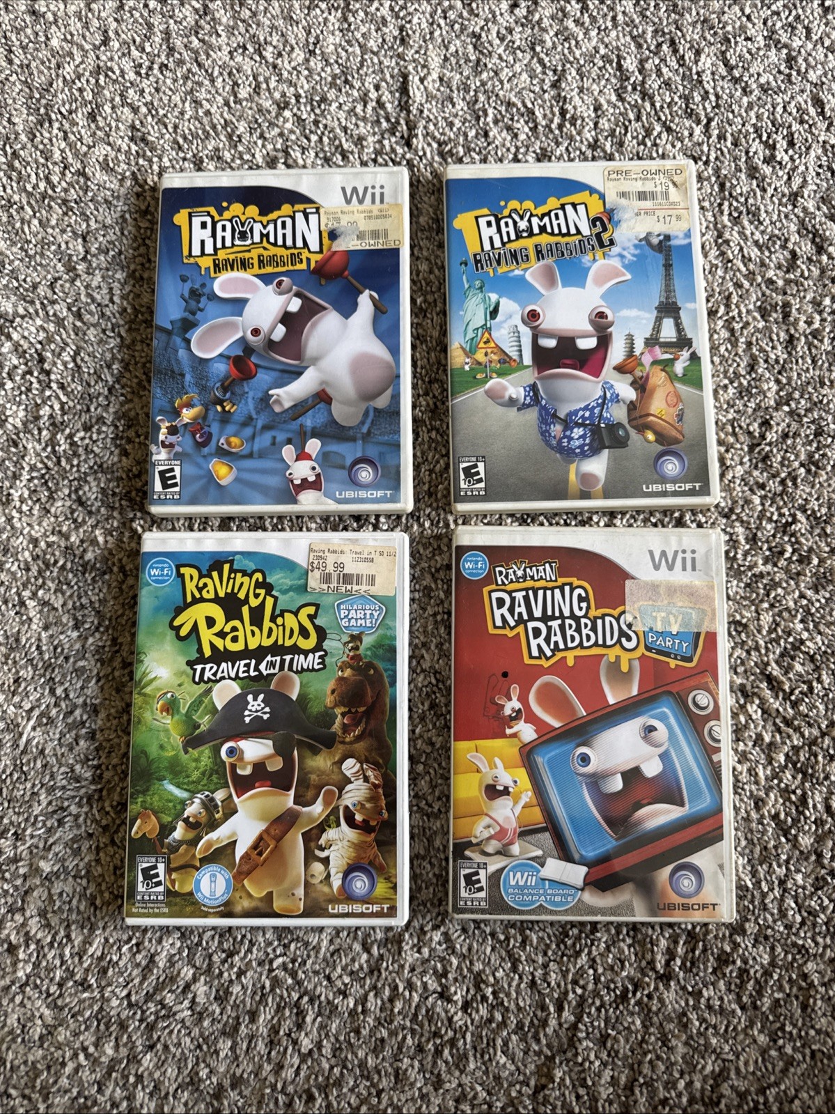 Wii Rayman Raving Rabbids/2/TV Party/Travel In Time – Set Of 4 Lot – FAST SHIP