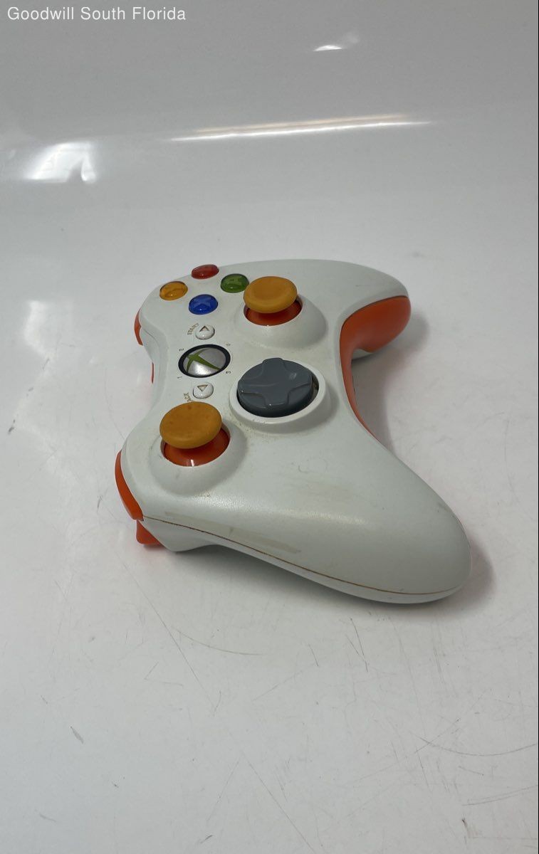 Microsoft Xbox 360 White Orange Wireless Gaming Controller Not Tested