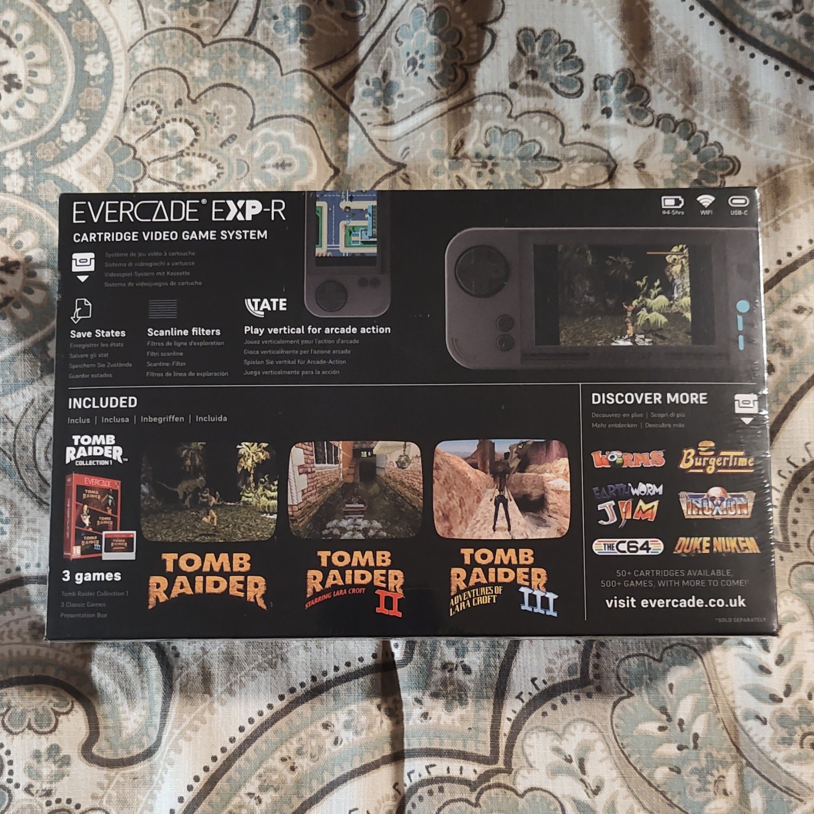 Blaze Evercade EXP-R Handheld Console Black Wi-Fi USB-C Tomb Raider Collection 1