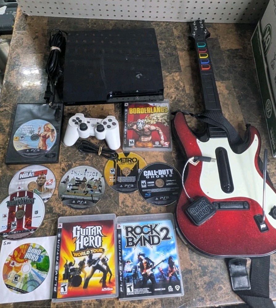 PlayStation 3 Guitar Hero Console Bundle W) GTA V 250GB – Tested PS3