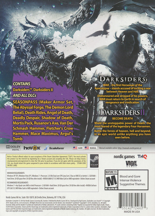 DARKSIDERS COMPLETE Dark Siders I + II + DLC Compilation Windows PC Game SEALED
