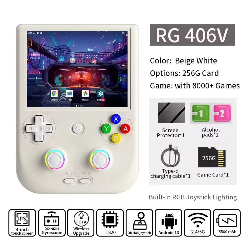 ANBERNIC RG406V Handheld Game Console Android13 4″ IPS 128GB 5G WiFi BT HDMI