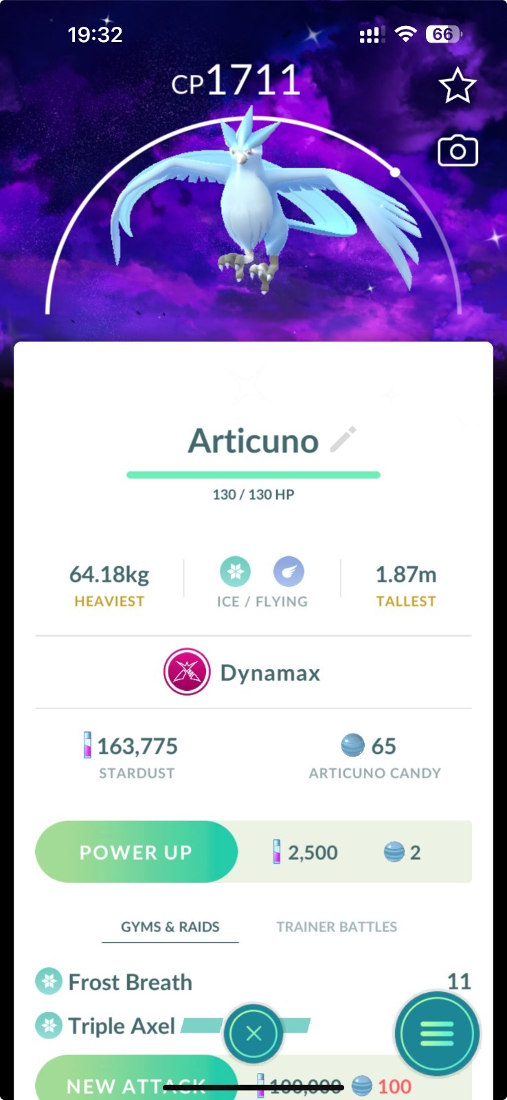Shiny Dynamax Articuno Dark Skies background – P T C 0R Trade 20k Stardust