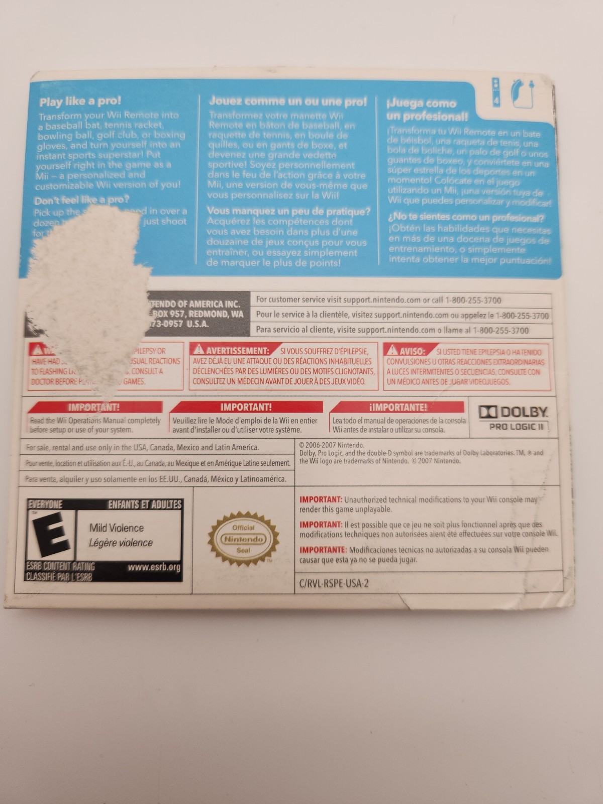 Wii Sports Nintendo Wii 2006 Original Cardboard Sleeve Complete w/ Manual