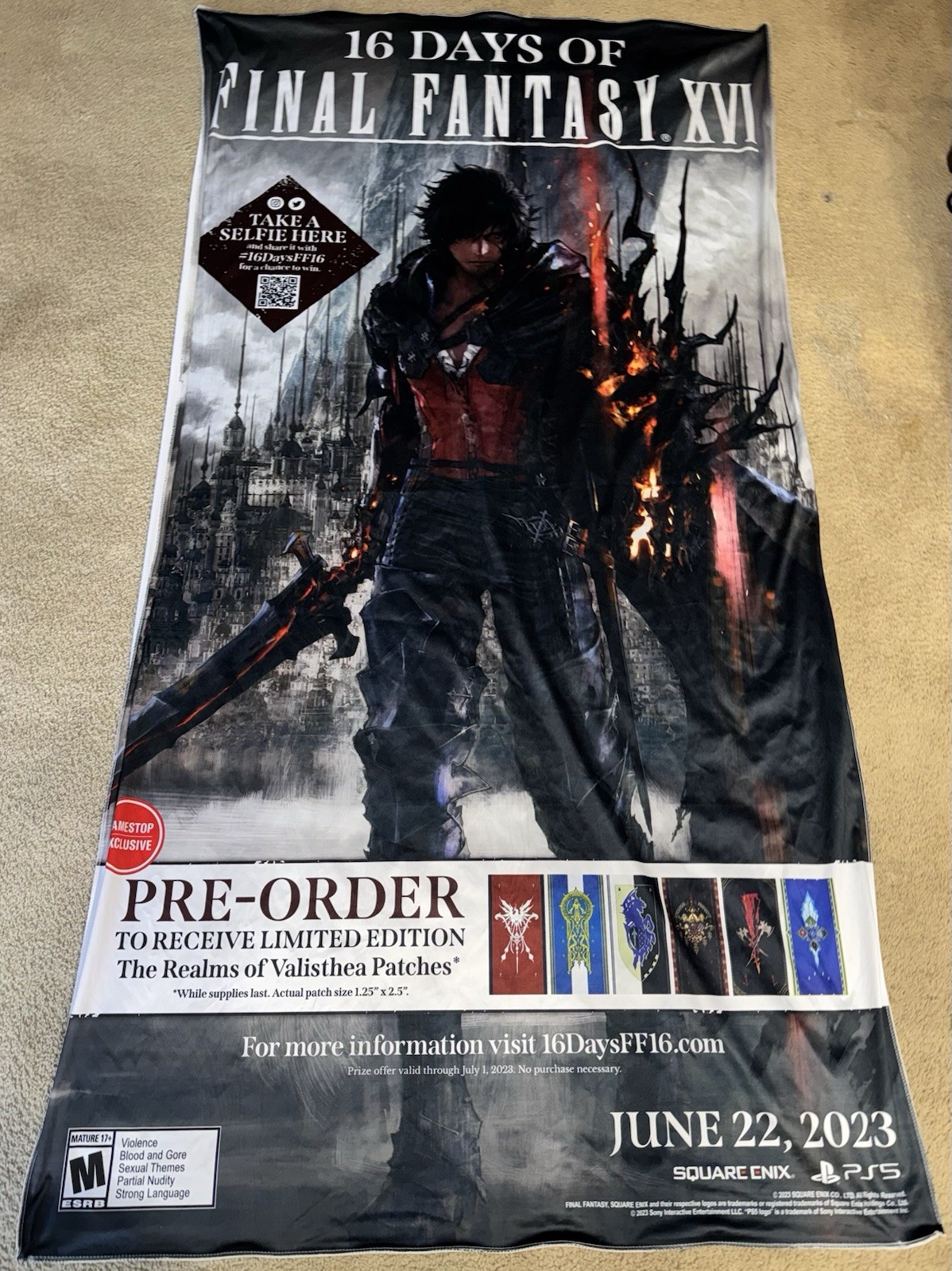 Final Fantasy XVI PS5 Cloth/Fabric Gamestop RETAIL Promo Poster (7FT x 4FT)