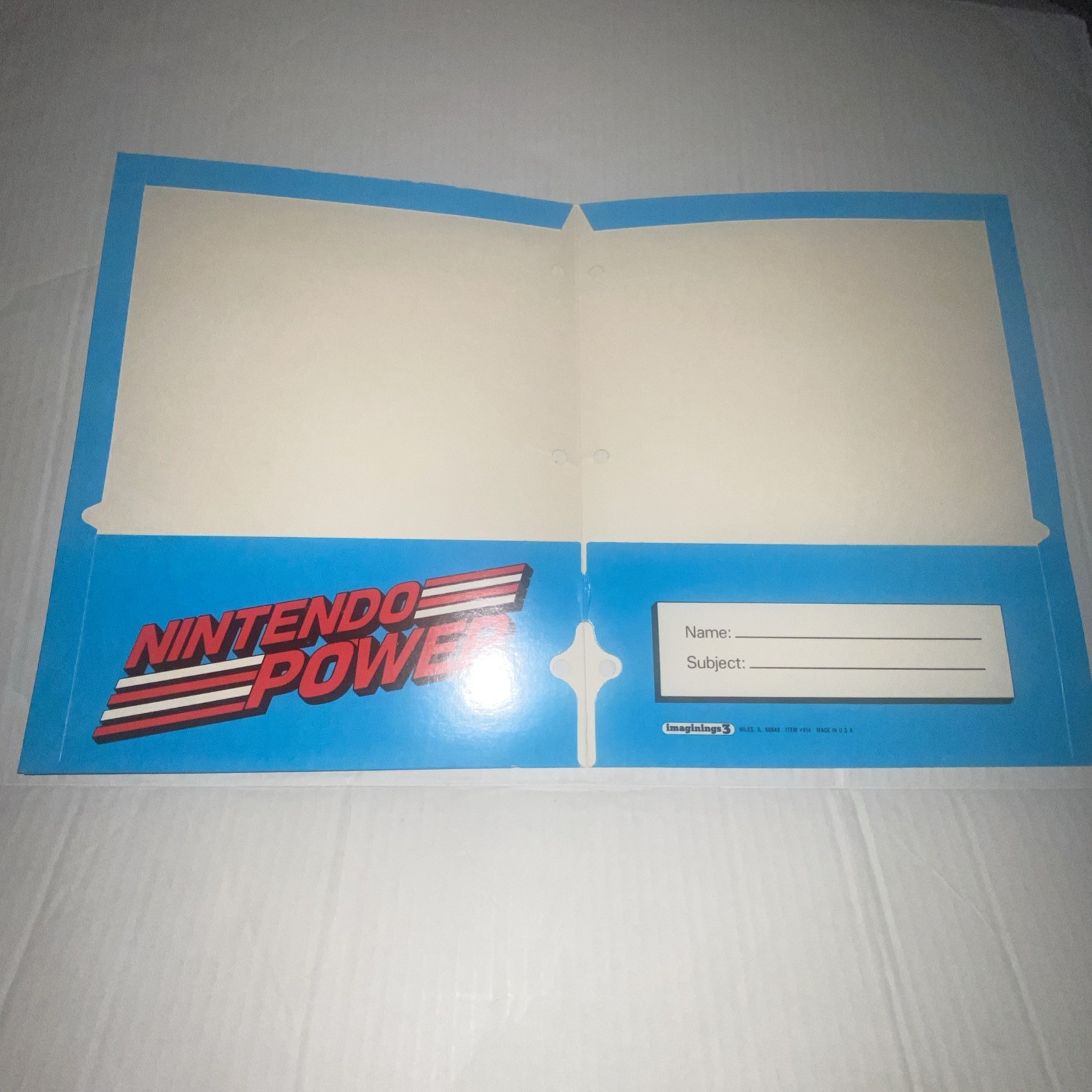Vintage Nintendo Power 3 Hole School Folder Zelda Link & Super Mario 1988