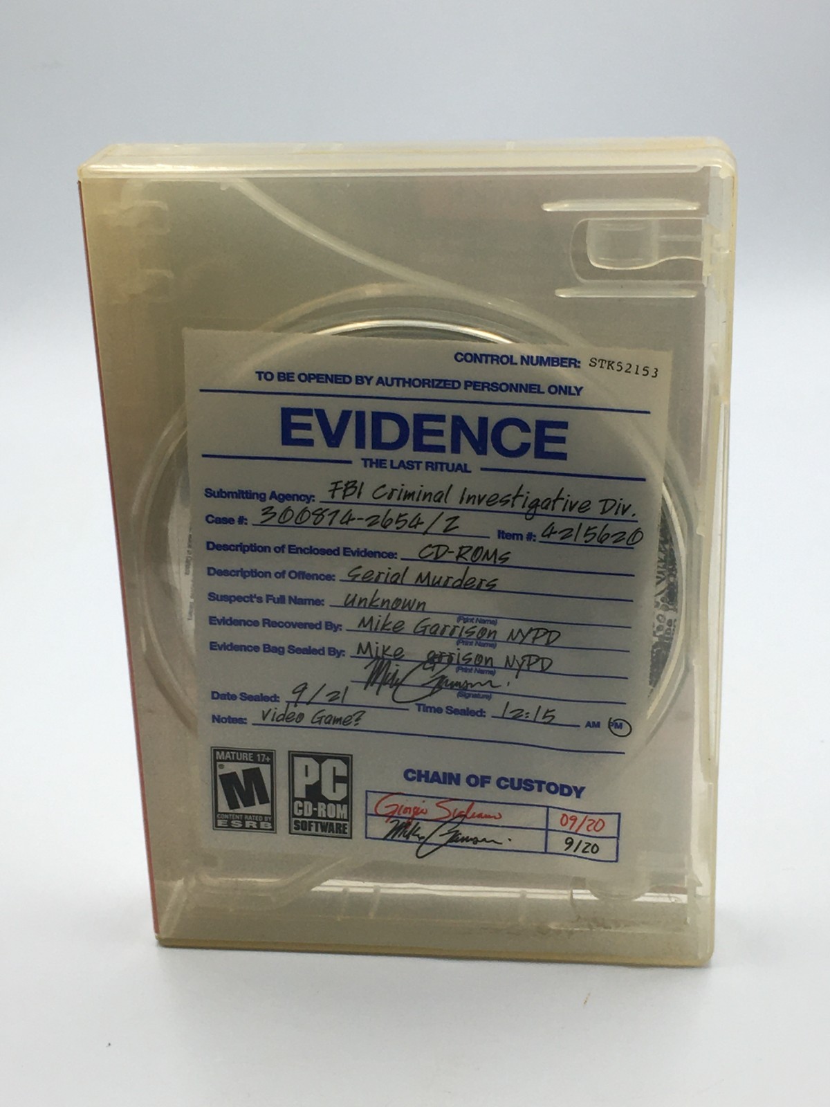 The Adventure Company “Evidence: The Last Ritual” PC CD-ROM Software Rated M 17+
