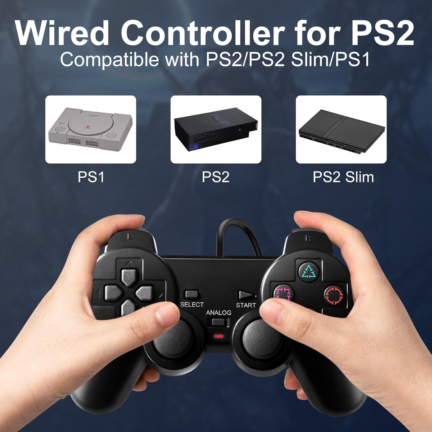 PS2 Controller, 2 Packs Wired Controller Compatible with PS2/PS2 Slim/PS1, PS…