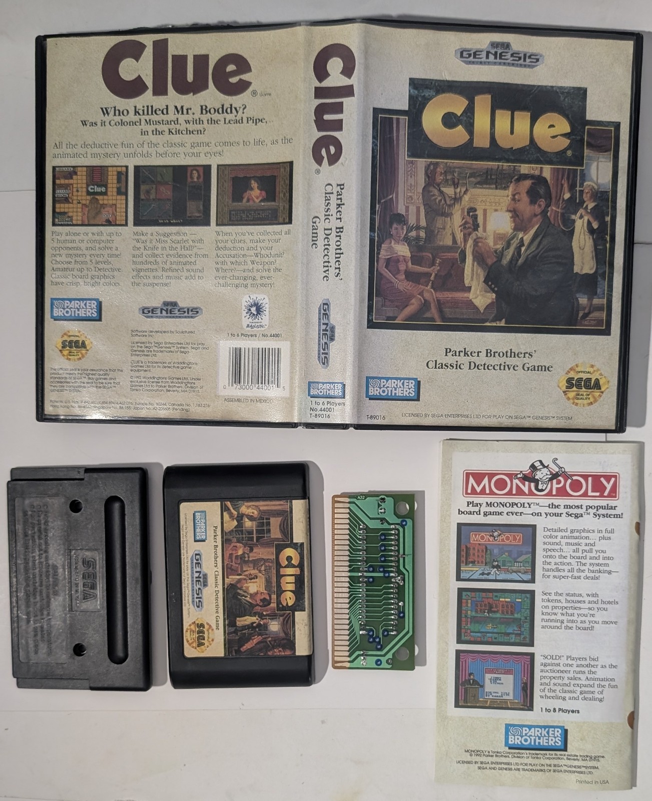 Clue Sega Genesis CIB Cleaned and Tested Working manual has rusty staples