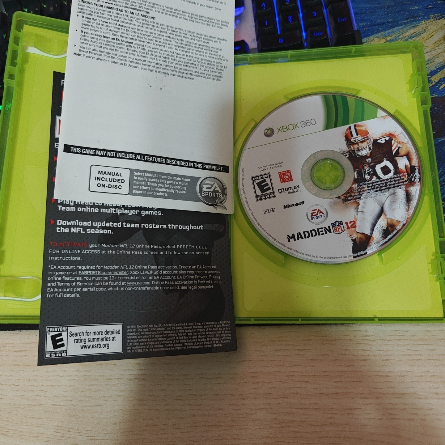 XBox 360 Madden 12, 3 Play Pack, Clean Working Disc, Codes Unscratched, CIB