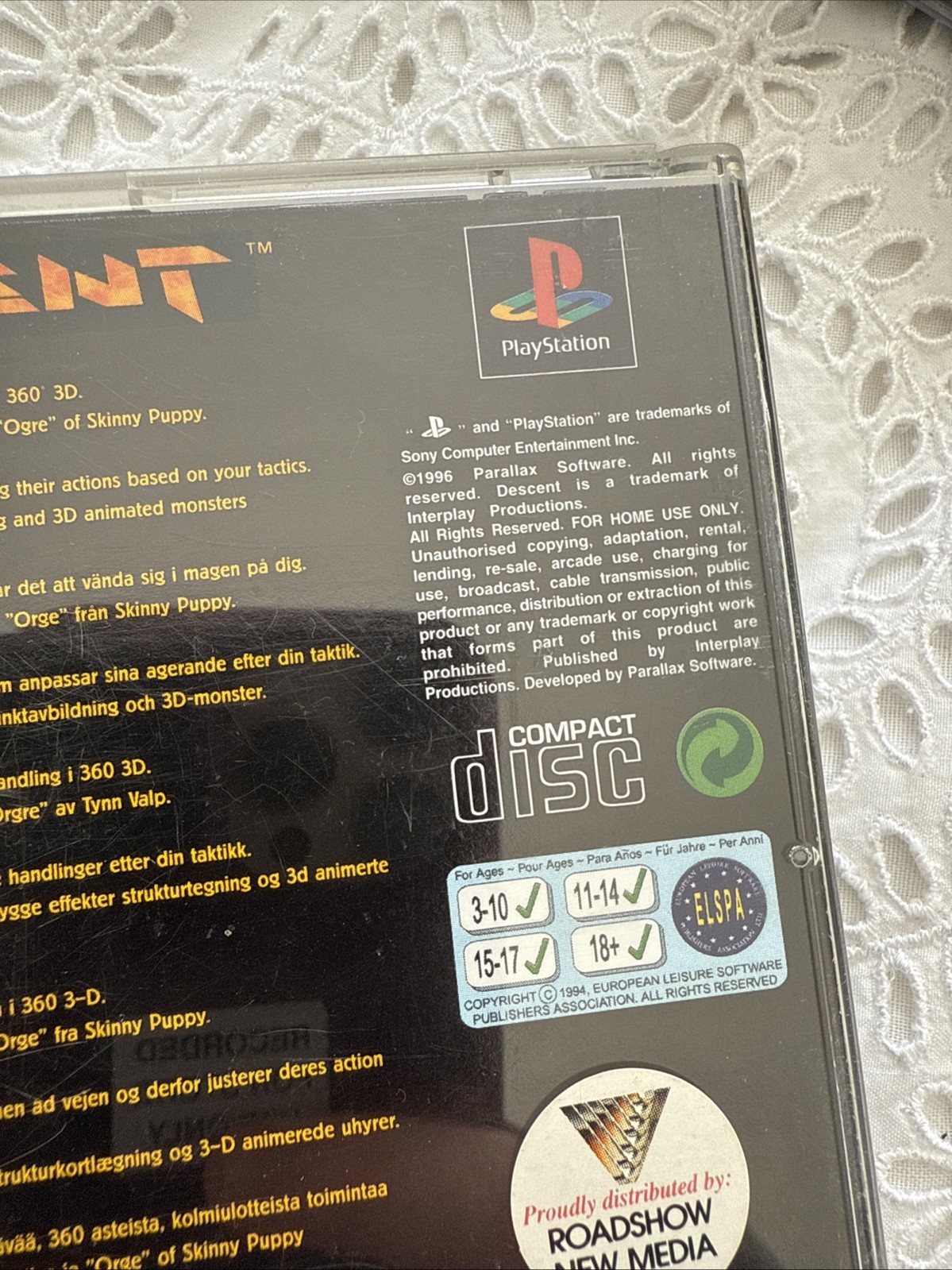 1996 Interplay Productions Descent PS1 PlayStation Game + Manual