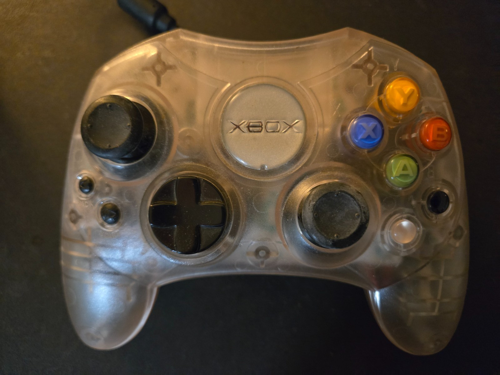 Original Xbox Gaming Wired S-Type Controller Translucent Crystal White TESTED