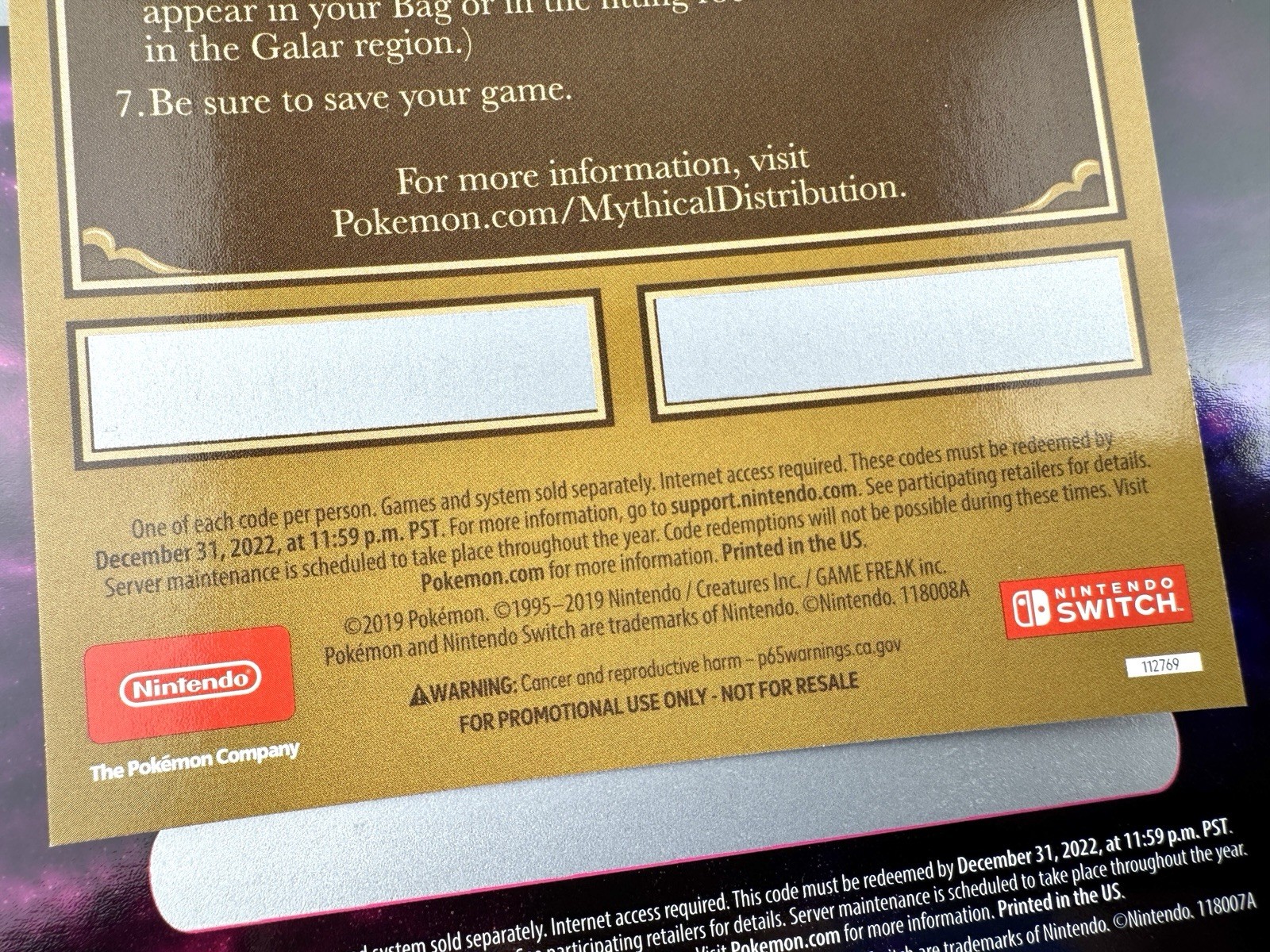 Pokémon Sword Shield Shiny Eternatus Genesect Volcanion UNSCRATCHED CODE EXPIRED