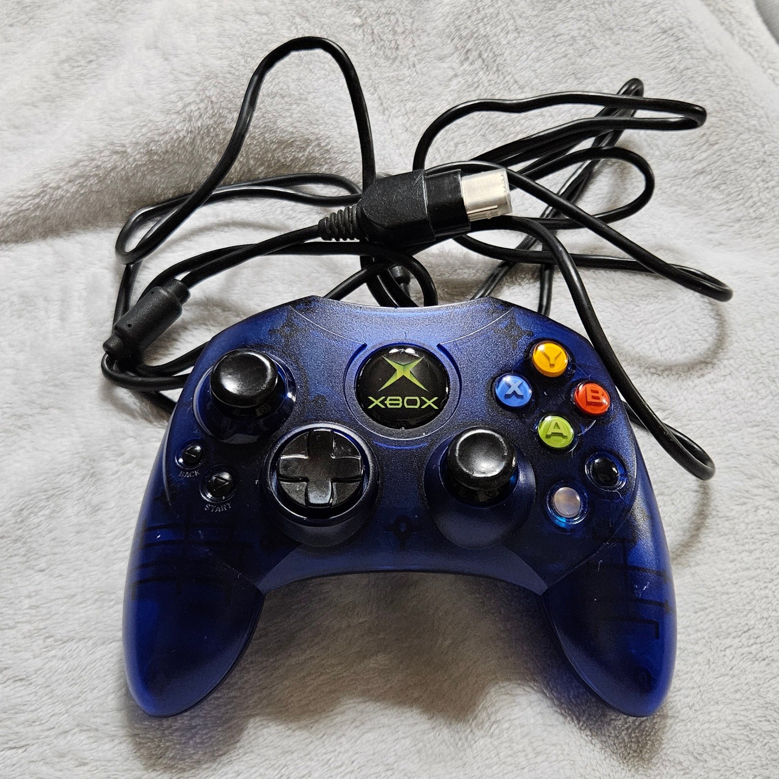 Vintage Microsoft Xbox Controller S Translucent Blue Wired Gamepad X09-64241-01
