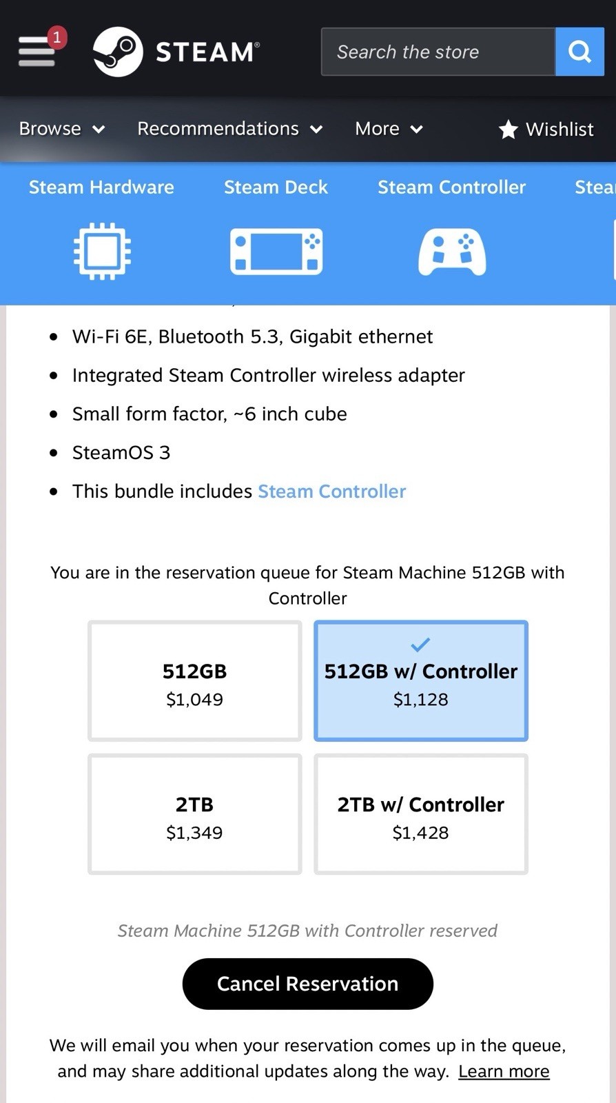 Valve Steam Machine 512GB & Controller – PRESALE