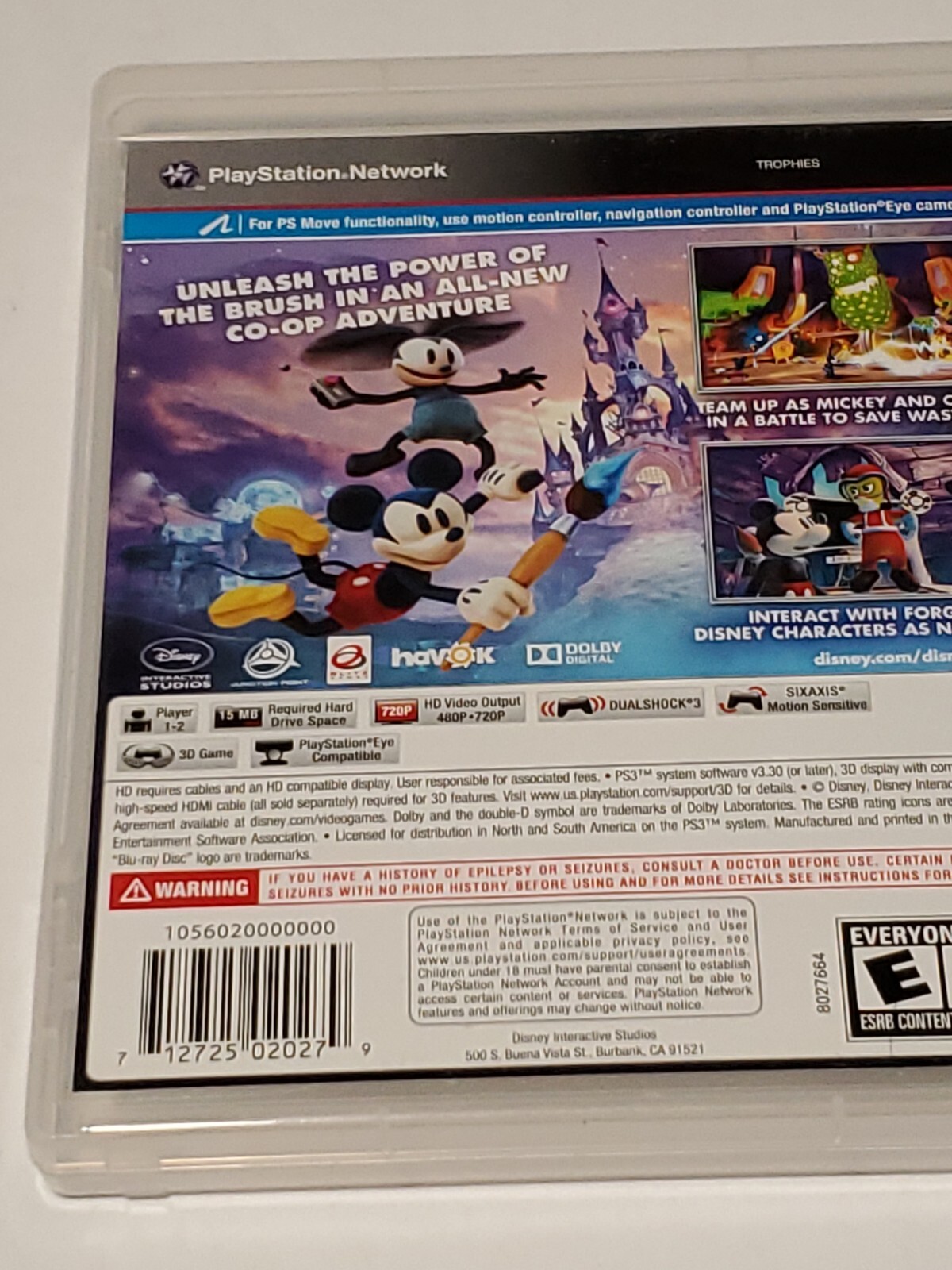 Disney Epic Mickey 2: The Power of Two Sony PlayStation 3, 2012 No Manual