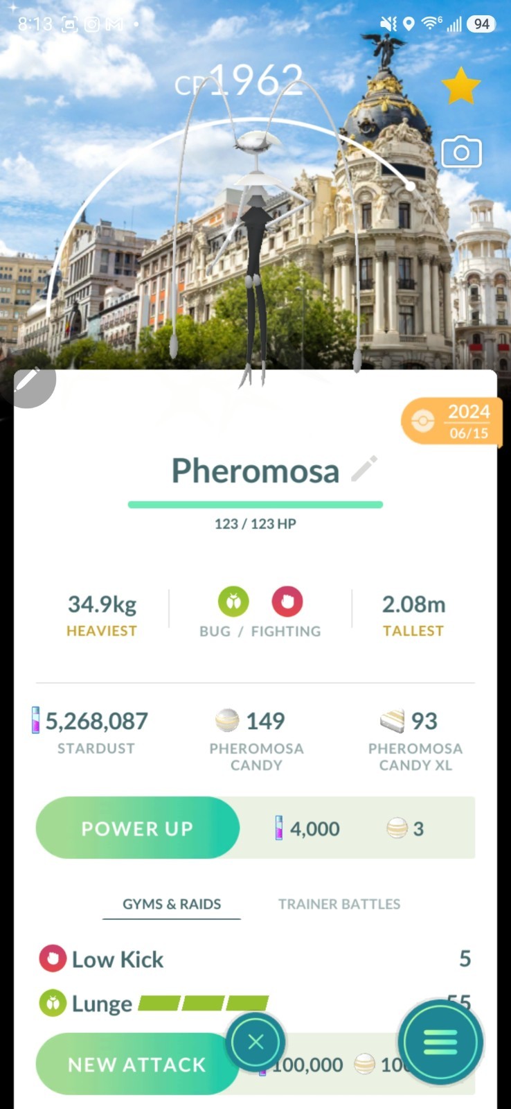 Pokémon Shiny Pheromosa Madrid Spain Background – GO Trade 1 Mil stardust
